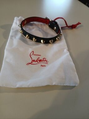 Christian Louboutin NWOT Black Leather & Spiked Adjustable Bracelet & Dustbag